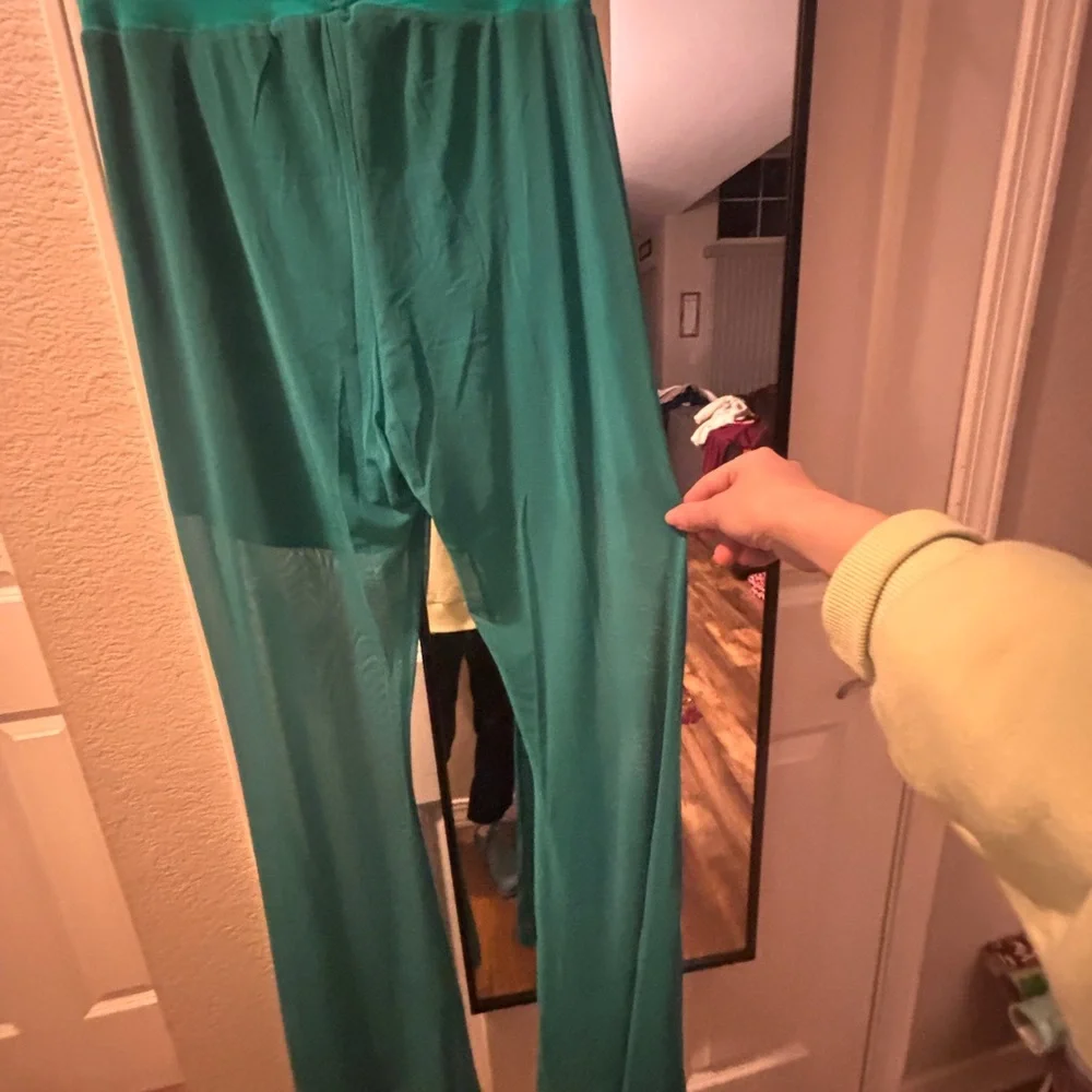 ⭐️ Teal Sheer Mesh Flare Pants Lined Festival Western Boho XS NWT - Picture 9 of 9